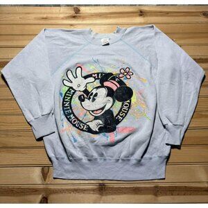 Vintage 80s 90s Disney Minnie Mouse Neon Splatter Cartoon Sweatshirt Size Medium